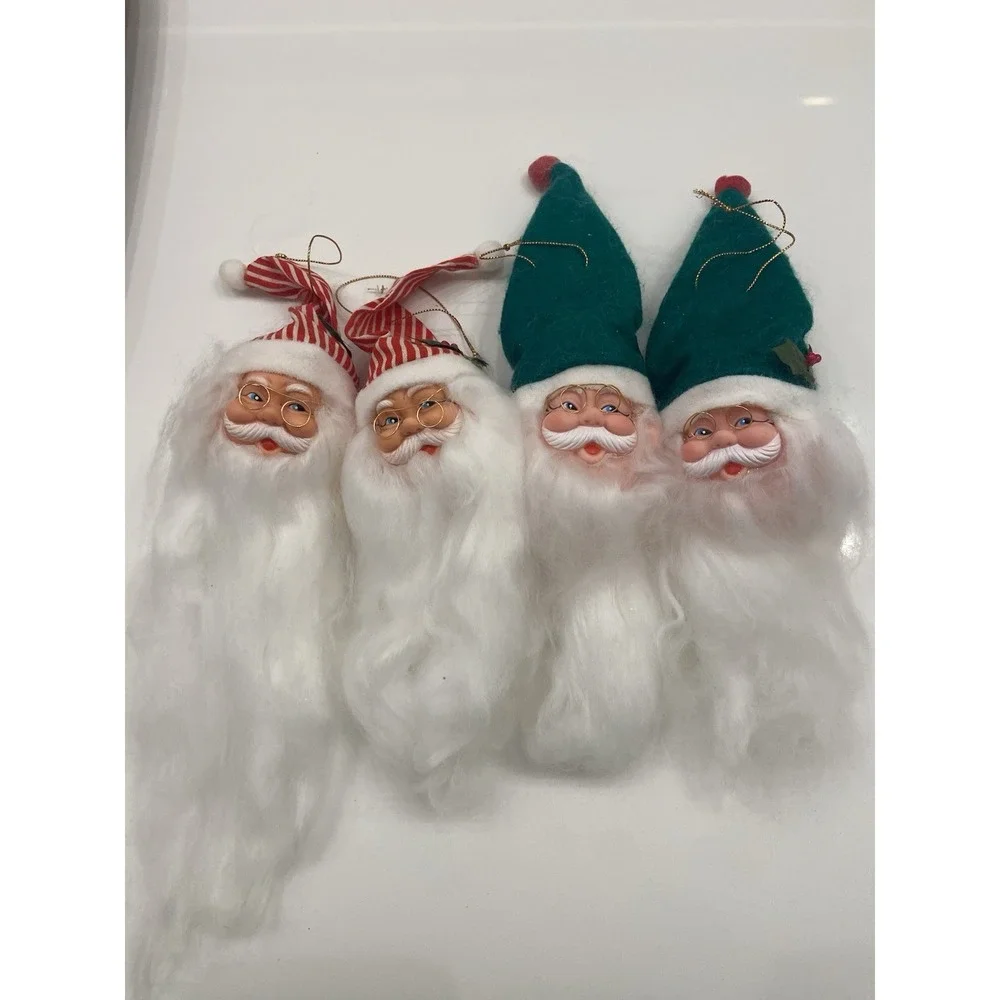 Vintage Soft Furry Beard Jolly Santa Claus Doll Face Christmas Holiday Ornament